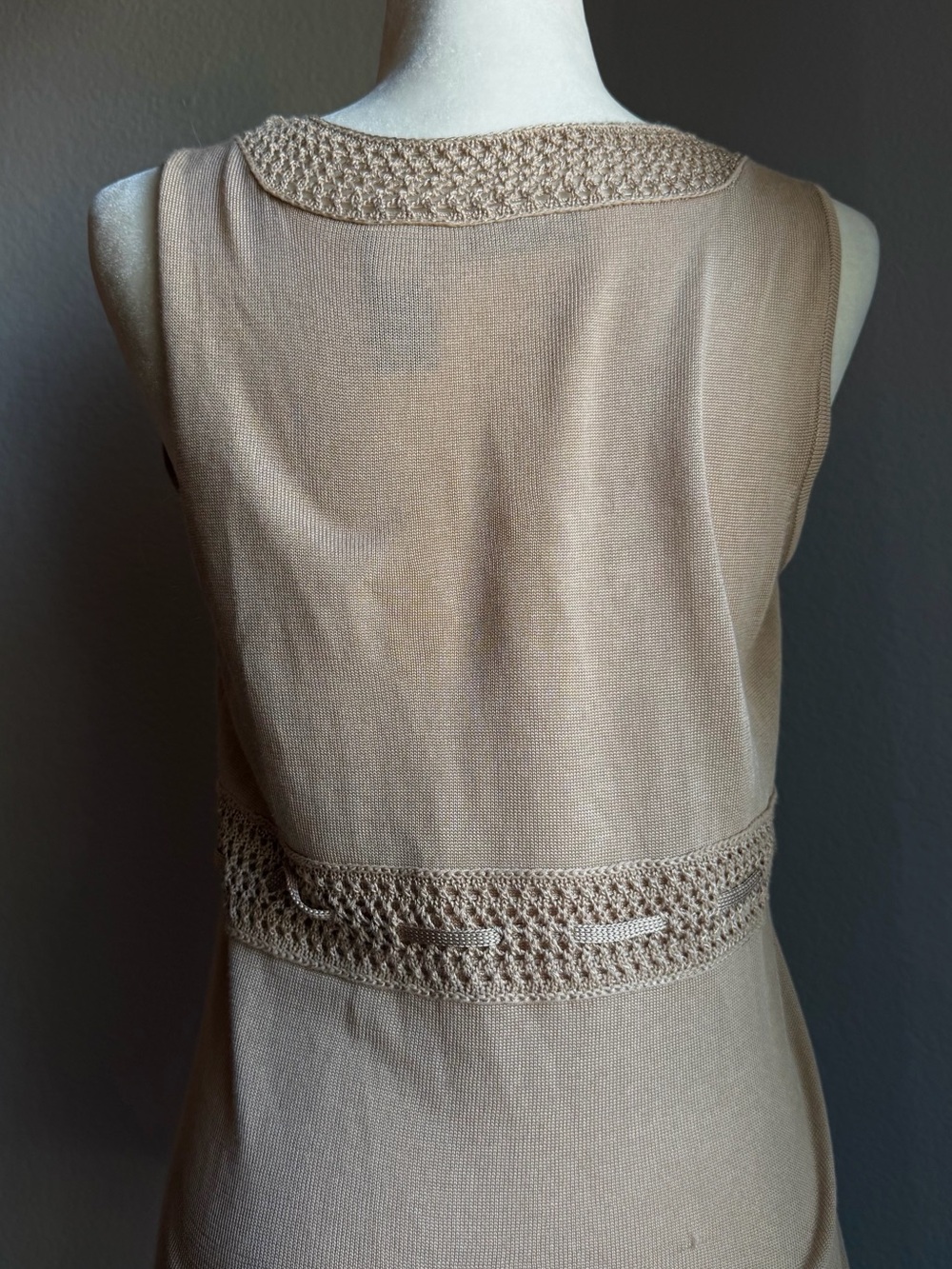 Axcess Liz Claiborne Crochet Knit Sweater Top Tie Waist Beige Oatmeal Size L - Picture 4 of 8